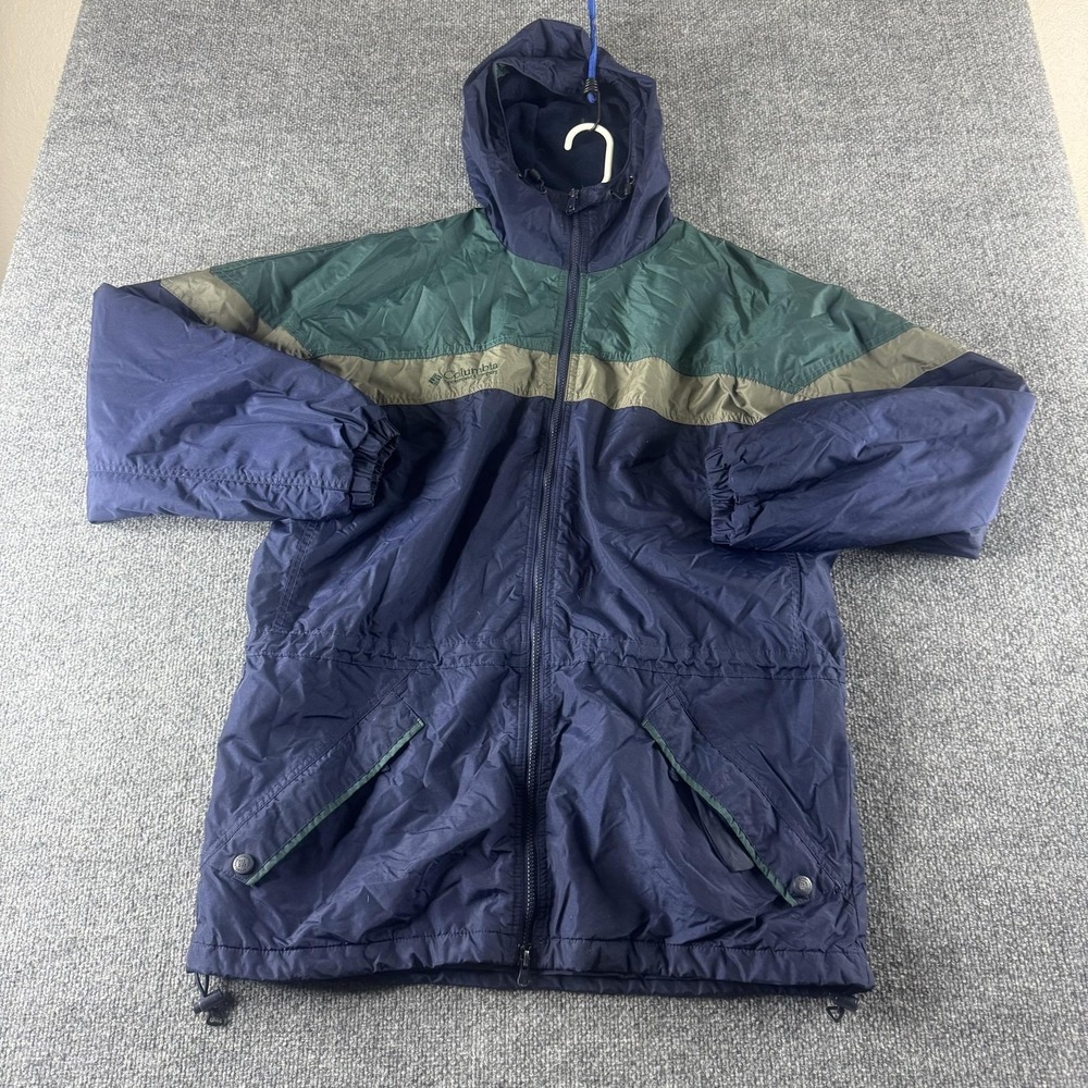 Vintage Columbia Jacket Mens M Blue Nylon Hooded Fleece Lined Parka 90s